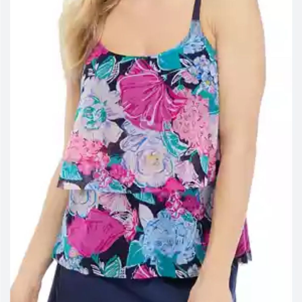 Kim Rogers Floral Takini SwimTop - Pink and Blue size Large